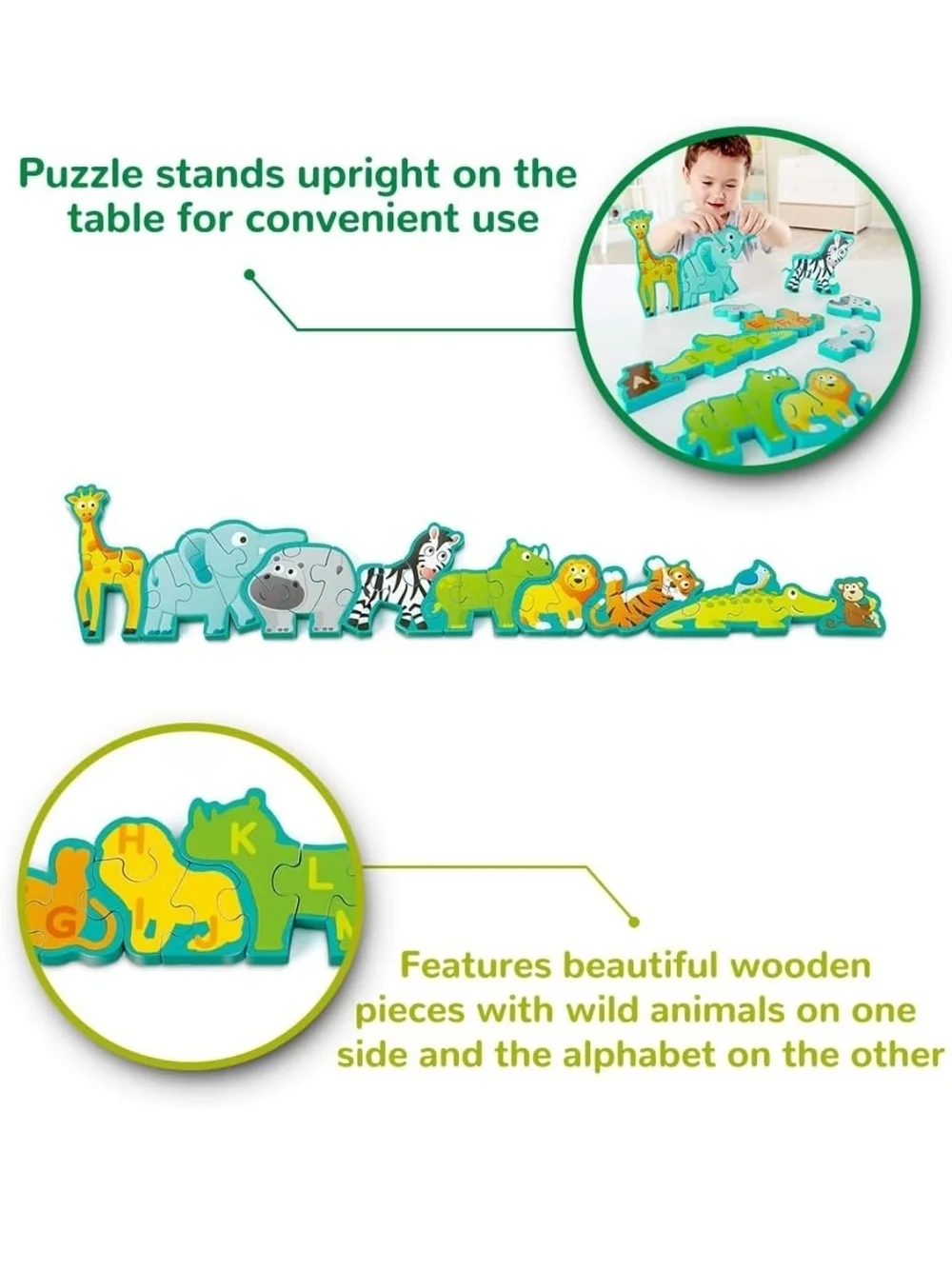 Hape Wooden Animal Parade Building Blocks Alphabet Puzzle and Playset